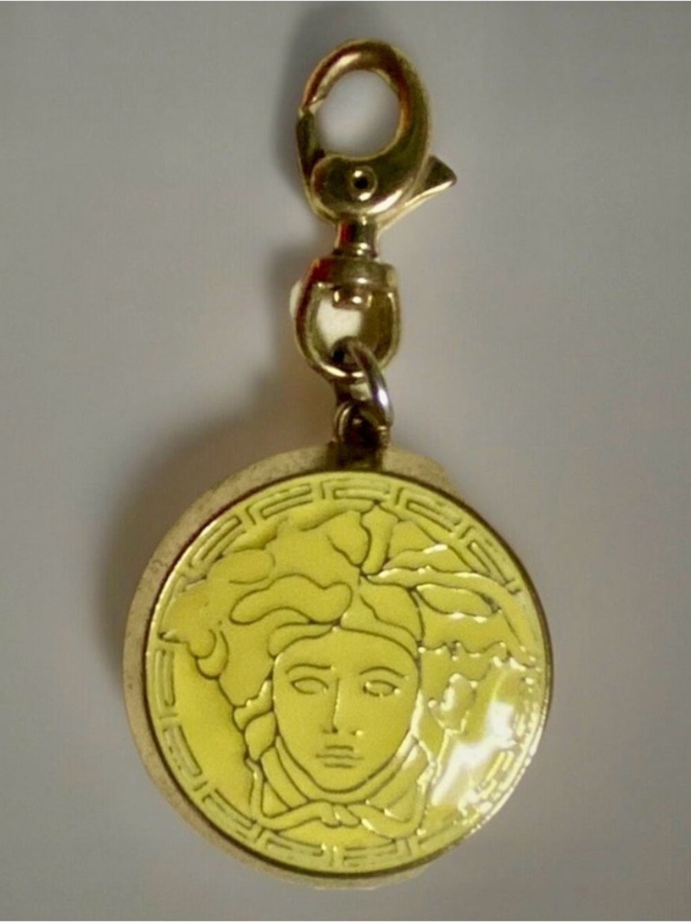 Versace Authentic Yellow Medusa Enamel Keyring with Gold Hardware